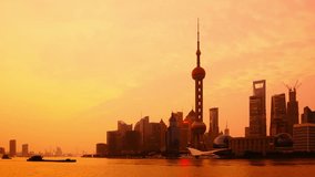 Shanghai at dawn, time lapse(zoom out). 
Shanghai skyscrapers and Huangpu river, China.   
SEARCH MORE: 