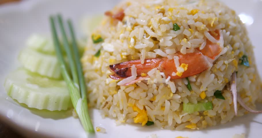 Close up of shrimp fried rice on plate