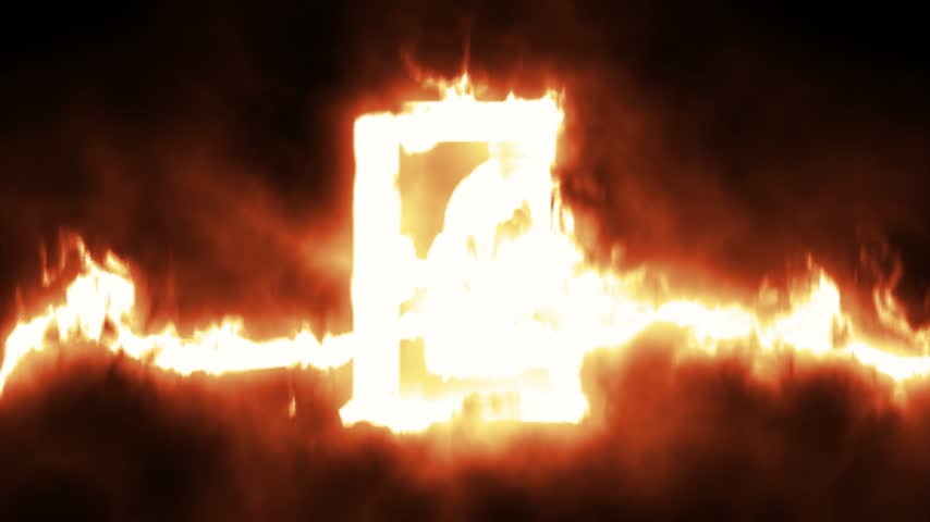 Fiery gas pump icon burning with bright orange flames and glowing electric energy line on black background. 4K animation.