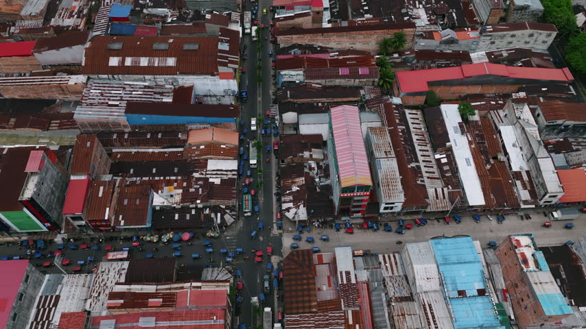 Mototaxi Traffic at Intersection in Iquitos Peru Top View