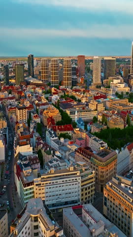 Aerial view of beautiful view of the old city center of Bratislava, Slovakia