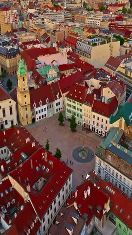 Aerial view of beautiful view of the old city center of Bratislava, Slovakia