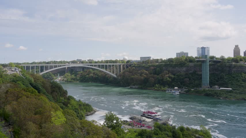 Rainbow Bridge and Niagara Falls Observation Tower Above Niagara River