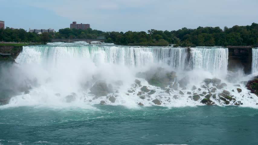 American Falls at Niagara Falls with Powerful Mist and Rapids