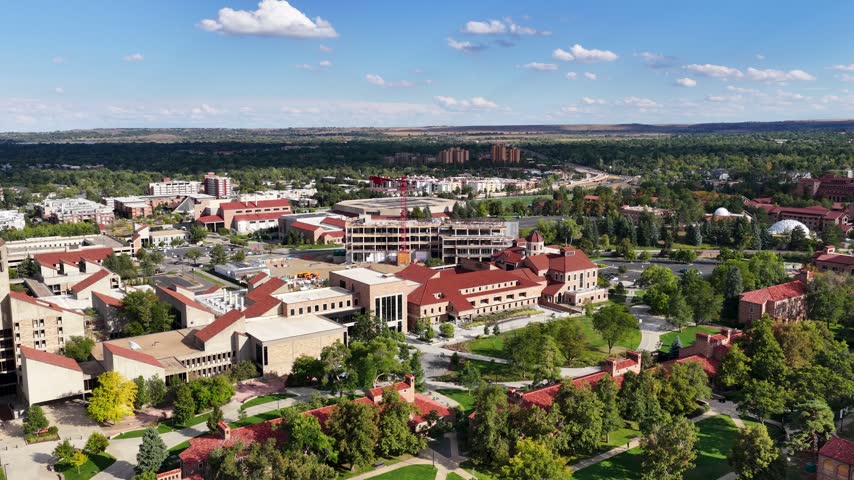 Aerial footage of the University of Colorado in Boulder Colorado USA