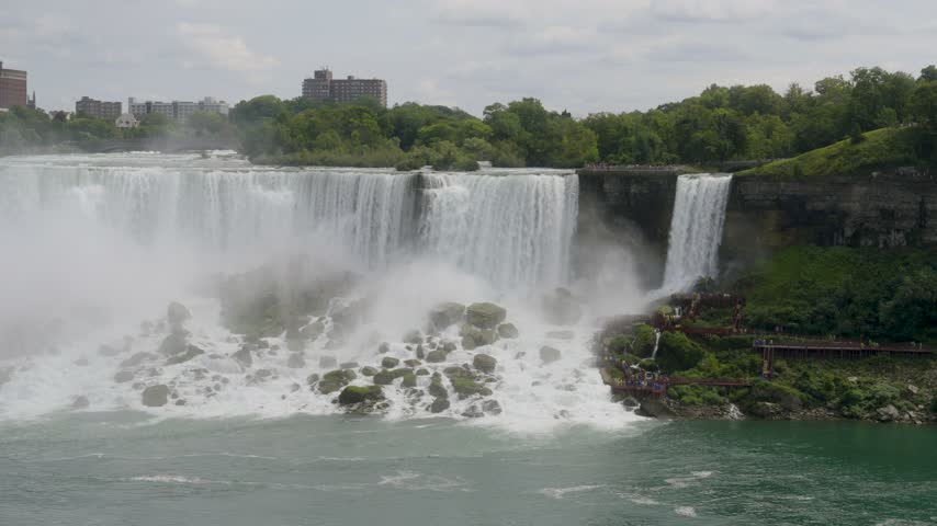 American Falls and Bridal Veil Falls Cascading Over Rocky Niagara Gorge