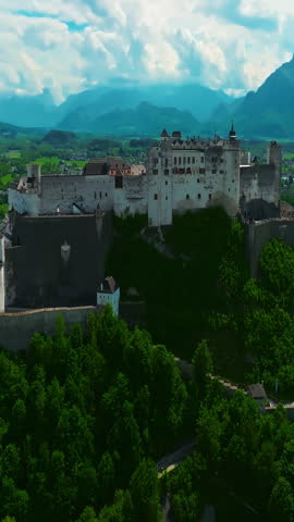 Aerial view of Austrian city of Salzburg is the birthplace of the famous composer Mozart