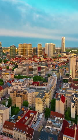 Aerial view of beautiful view of the old city center of Bratislava, Slovakia