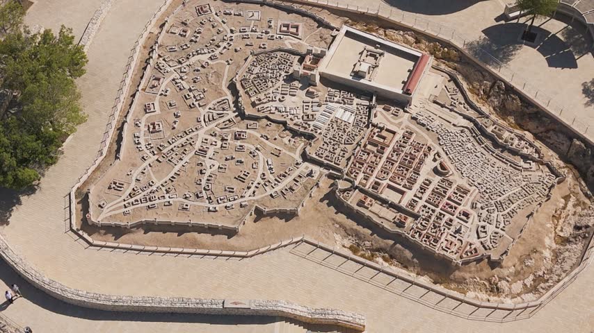 Aerial view of the detailed scale model of ancient Jerusalem at The Israel Museum in Jerusalem, Jerusalem District, Israel.