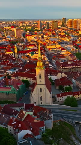 Aerial view of beautiful view of the old city center of Bratislava, Slovakia