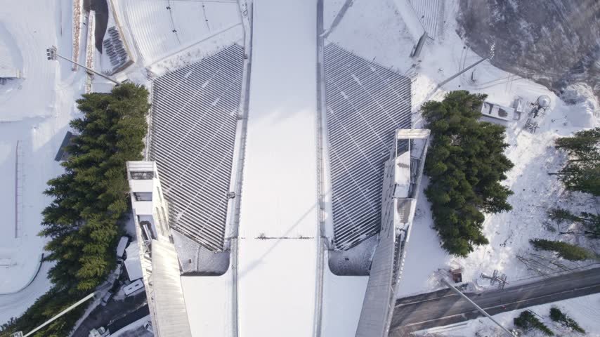 Aerial Top Down View of Holmenkollen Ski Jump Venue, Norway
