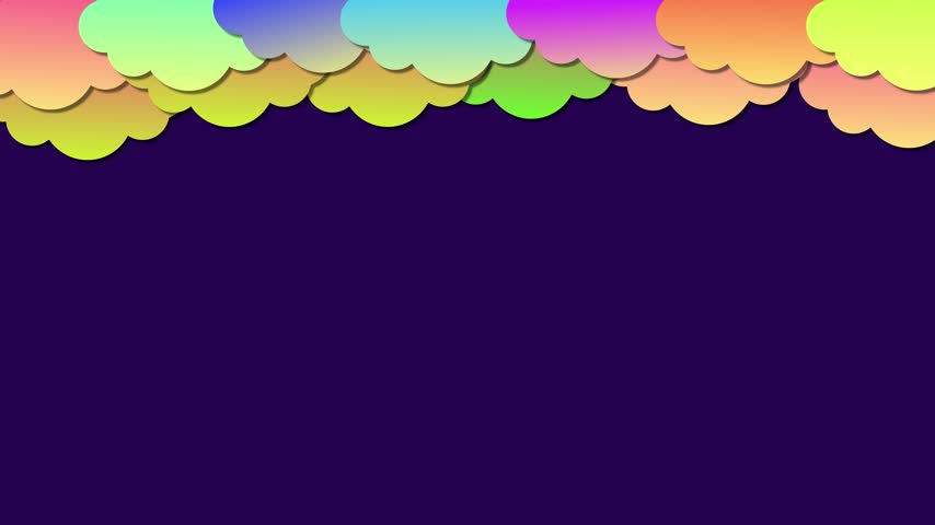 Magical Cartoon Night Sky Vector Animation With Colorful Pastel Clouds Border Floating Rainbows Bright Yellow Stars And Fluffy White Clouds In A Dreamy Whimsical Fantasy Background For Kids Bedtime