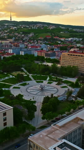 Aerial view of beautiful view of the old city center of Bratislava, Slovakia