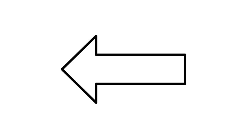 Three frames showing a black outlined left-pointing arrow against a plain white background in a repetitive sequence.
