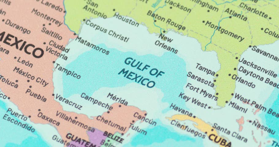 Zoom out view of the gulf of mexico region on a modern political world map