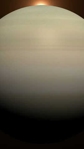 A cinematic close-up of the planet Saturn showing atmospheric bands and a glowing horizon in dark space.