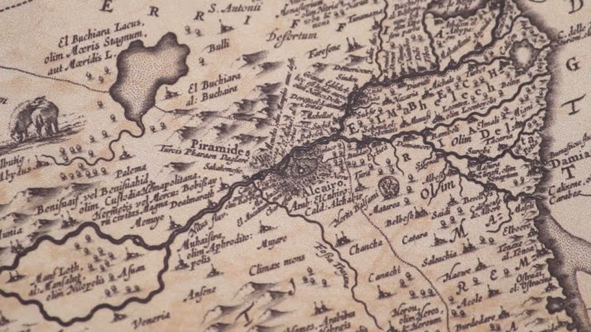 Detailed view of an ancient map with the cairo city representation of ancient egypt