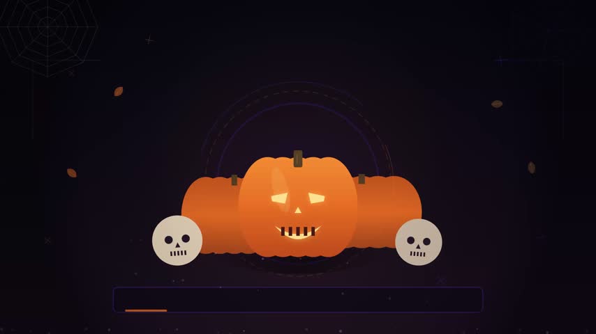 Animated halloween jack o lanterns and skulls on dark background