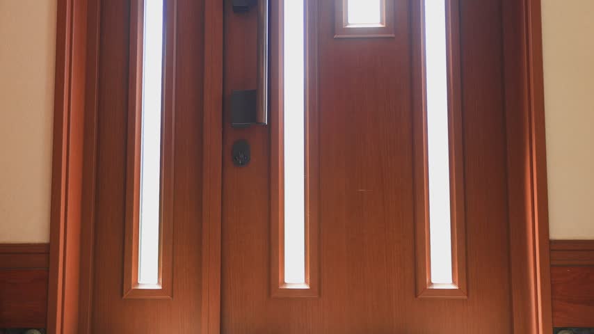 Silhouette of a Visitor Standing Outside the Front Door Through Frosted Glass