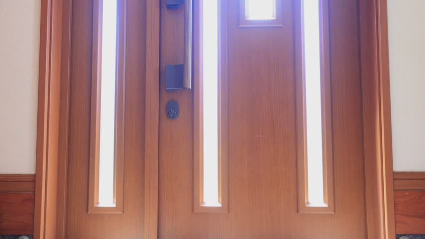 Silhouette of a Visitor Standing Outside the Front Door Through Frosted Glass