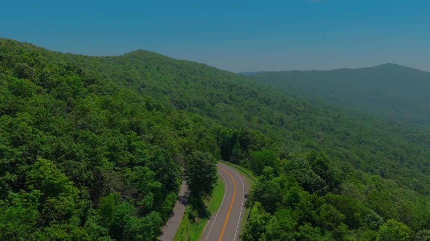 Aerial of an Appalachian mountain overlook in rural Wytheville Virginia.