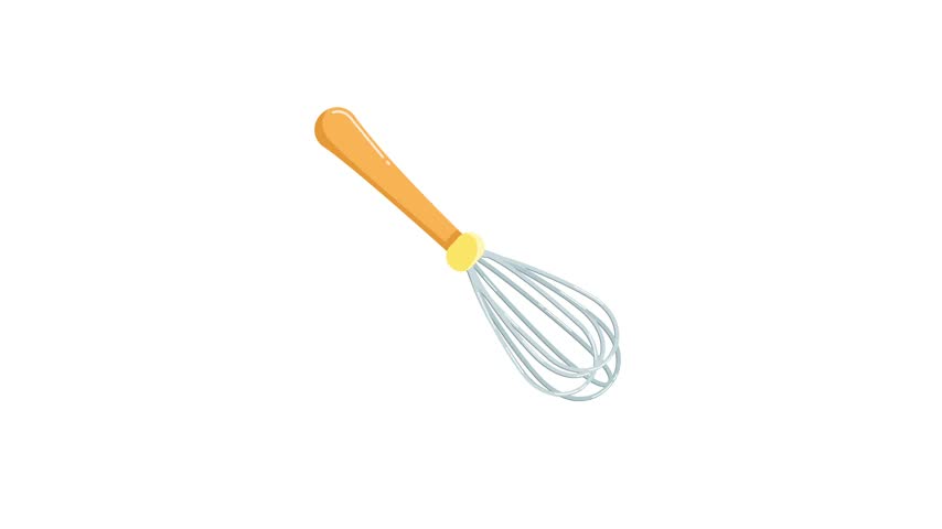 Flat vector animated light blue handheld electric mixer with beaters rotating