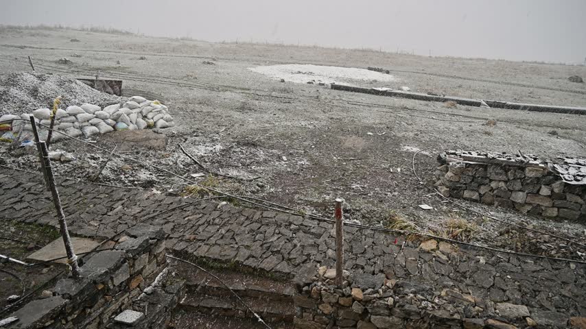 Footage of snowing at Kyanjin Gompa is a beautiful village in the heart of the Langtang valley, Nepal.