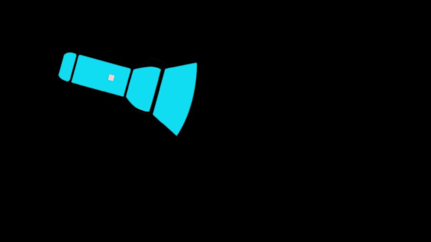 Stylized Cyan Flashlight Shining Soft Light Beam Isolated on Black Background