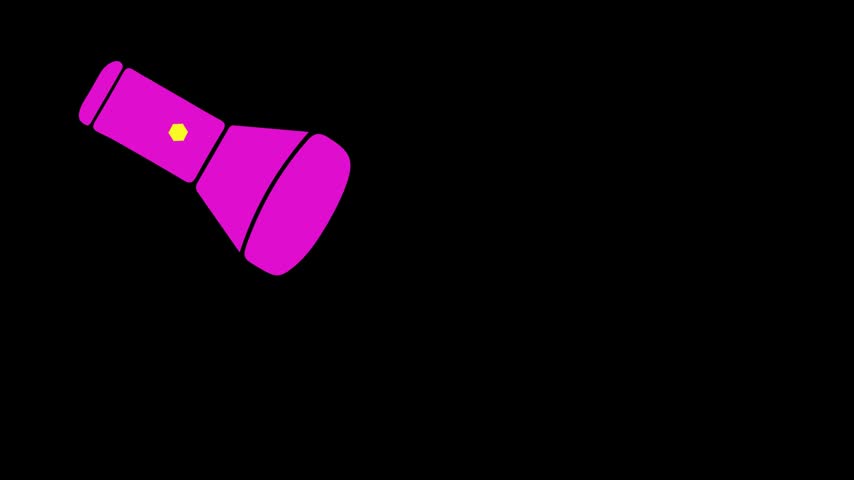 Stylized Purple Flashlight Shining Light Beam Isolated on Black Background