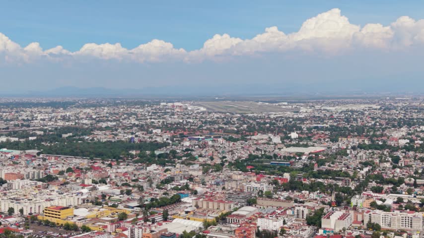 Aerial panorama of Mexico City on a sunny day