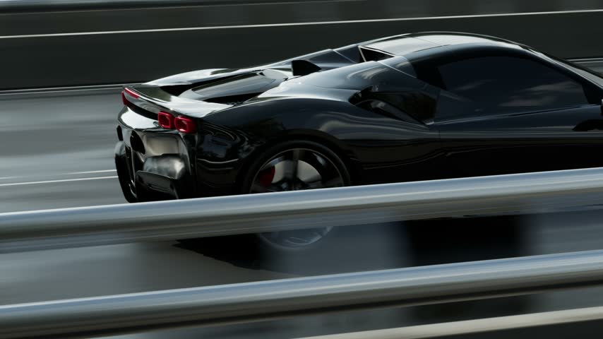 Fast car is speeding down the road