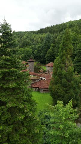 Vertical Aerial View of Turrelbach Castle Ruins Mertzig Luxembourg