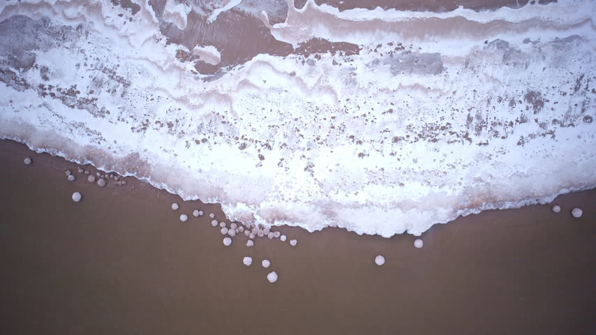 Aerial drone shot of the winter landscape along Lake Superior in Northern Michigan