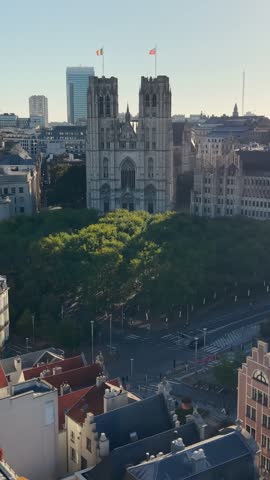 Cathedrale Saints Michel Et Gudule In Brussels In Belgium. Beautiful Church. Medieval Cathedral Skyline. Cathedrale Saints Michel Et Gudule In Brussels In Belgium. Downtown Cityscape. Religious Temple