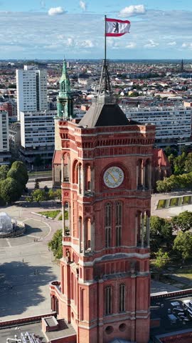 City Hall In Berlin In Germany. Berlin Flag Waving Scene. Downtown District. Medieval Buildings. City Hall In Berlin In Germany. Government Office. Beautiful Skyline.