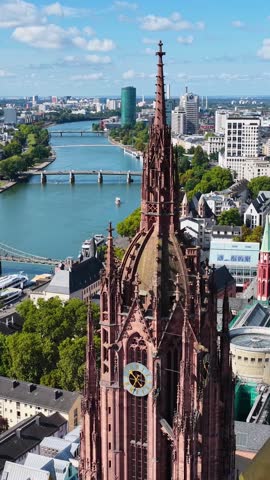 Frankfurt Cathedral In Hesse Germany. Downtown District. Meno River. Vacations Travel. Frankfurt Cathedral In Frankfurt Am Main In Hesse Germany. Beautiful Church. European Skyline.