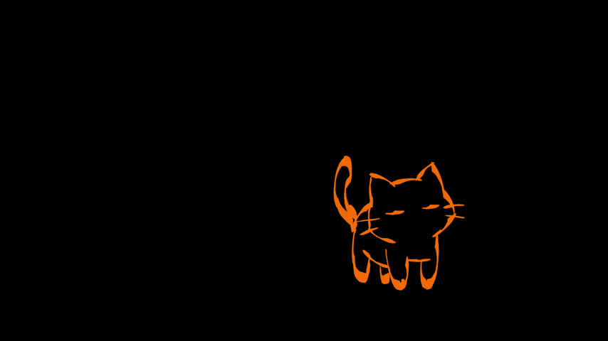 Adorable 2D line art animation of a cute kitten standing with closed eyes, gently swaying its head and wagging its tail. Premium seamless loop with a transparent background.