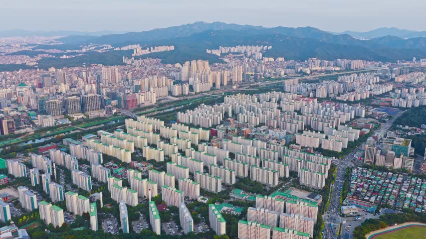 Aerial Footage of Seoul Metropolitan Area At Dusk