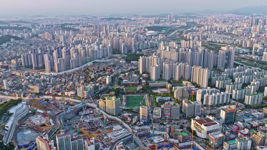 Aerial Footage of Seoul Metropolitan Area At Dusk