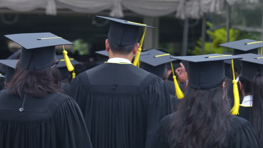 backside graduation hats during commencement success graduates of the university, Concept education congratulation. Ceremony.