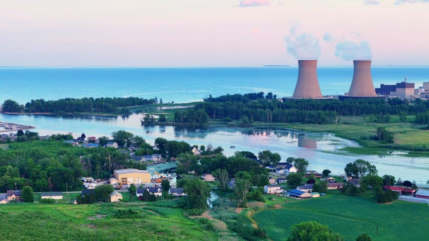 Enrico Fermi II nuclear power plant in Berlin Township, Michigan, USA on the coast of Lake Erie