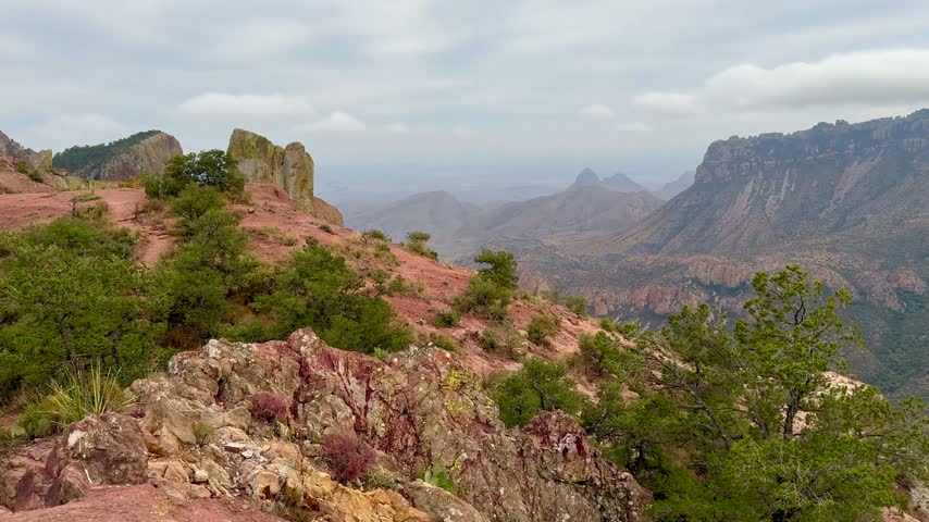 aerial View of Big Bend National Park Chisos Mountains Range with Dramatic Sunset Sky in Texas