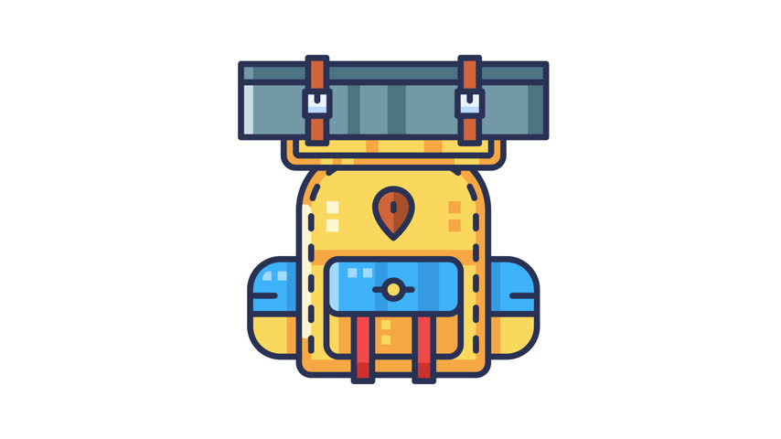 Yellow Hiking Backpack Adventure Travel Gear Flat Vector Illustration