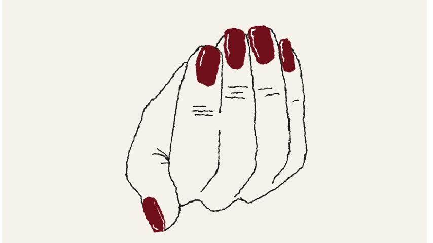 Animated female hand with red manicure and polished nails vector illustration