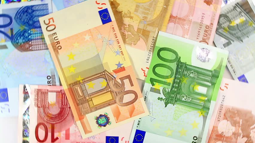 Euro bills spinning counter clockwise. High Definition Video.
