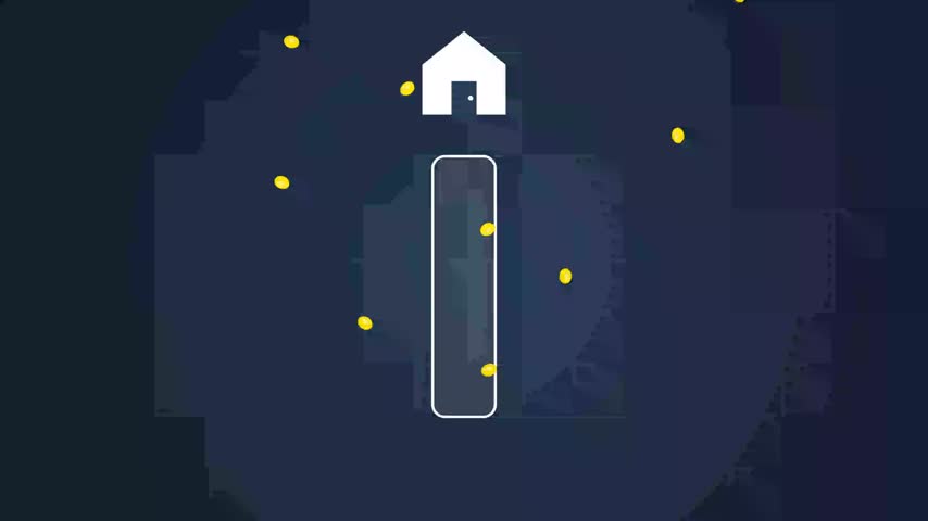 An animated loading bar featuring a house icon filling up with golden energy particles representing sustainable power and home efficiency concepts.