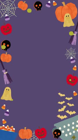 Cute Animated Halloween Elements Vertical Border Background with Pumpkin, Ghost, Candy and Bats Clipart