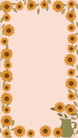 Cute Animated Sunflower Vertical Border Background with Vase Clipart