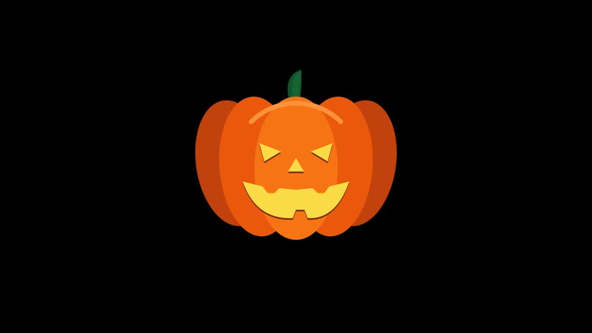 Flat vector style Halloween jack o lantern pumpkin with glowing face and organic breathing animation against a transparent background