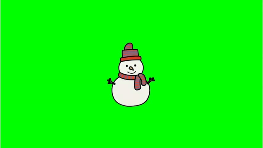Cute Hand-Drawn Snowman with Hat and Scarf, Green Screen Christmas Animation